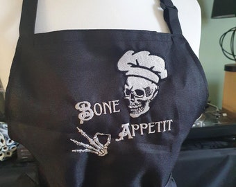 Bone Appet Skull Chef Baiser | Cuisson Cuisson Tablier réglable noir | Goth Home Decor Accessoires Cadeau Cuisine Pun Spooky Halloween Horror