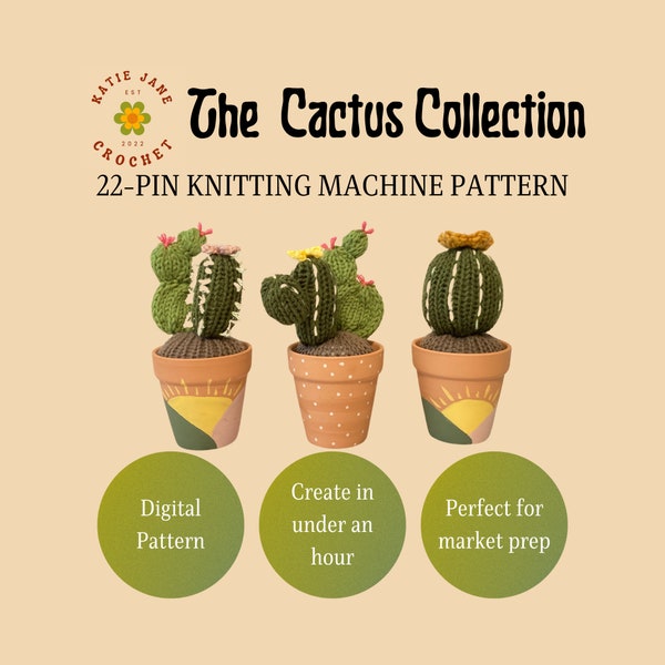 Cactus Digital Knitting Machine Pattern 22 Pin Knitting Machine Succulent Addi Machine Plant Sentro Pattern for Market Prep Knit Quick Make