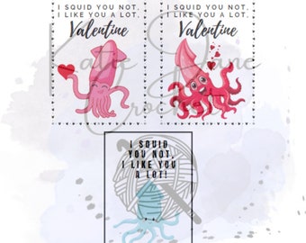 Squid Digital Card Printable, I Squid You Not I Like You A Lot Valentine Printable, Digital Squid Valentine Printable
