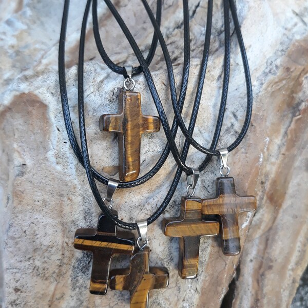 Tiger eye necklace natural stone tiger eye cross shape necklace for women men boys girls