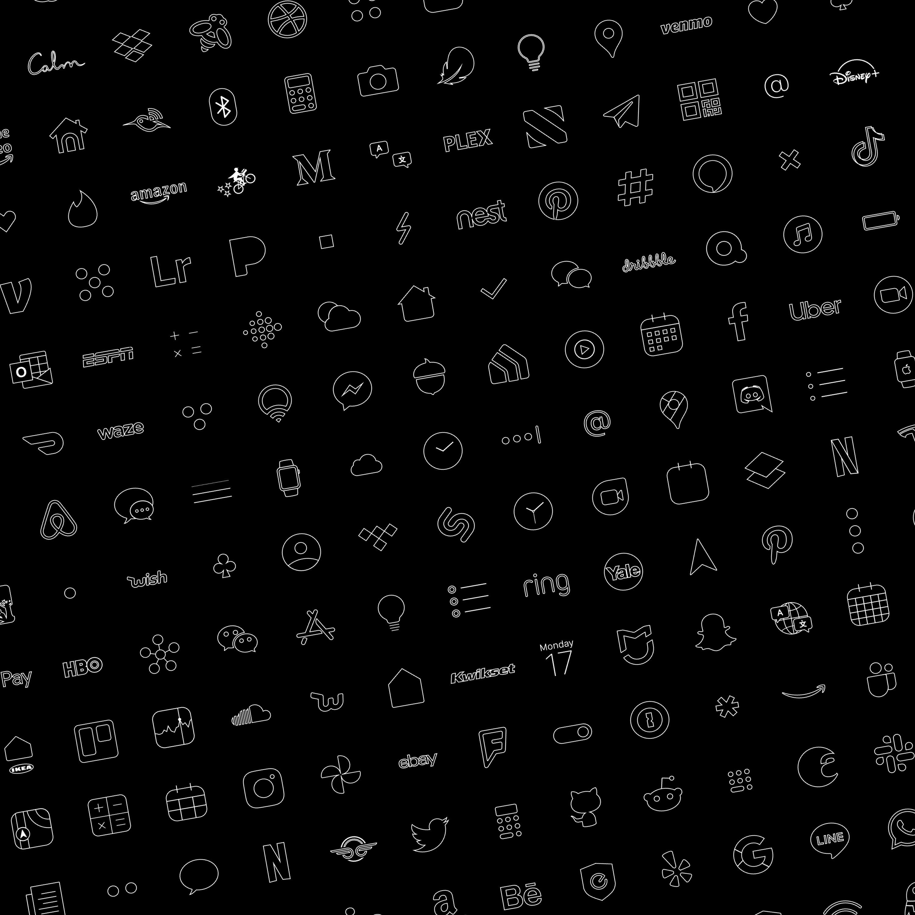 Ios 14 Icons: White Outline on Black Background - Etsy