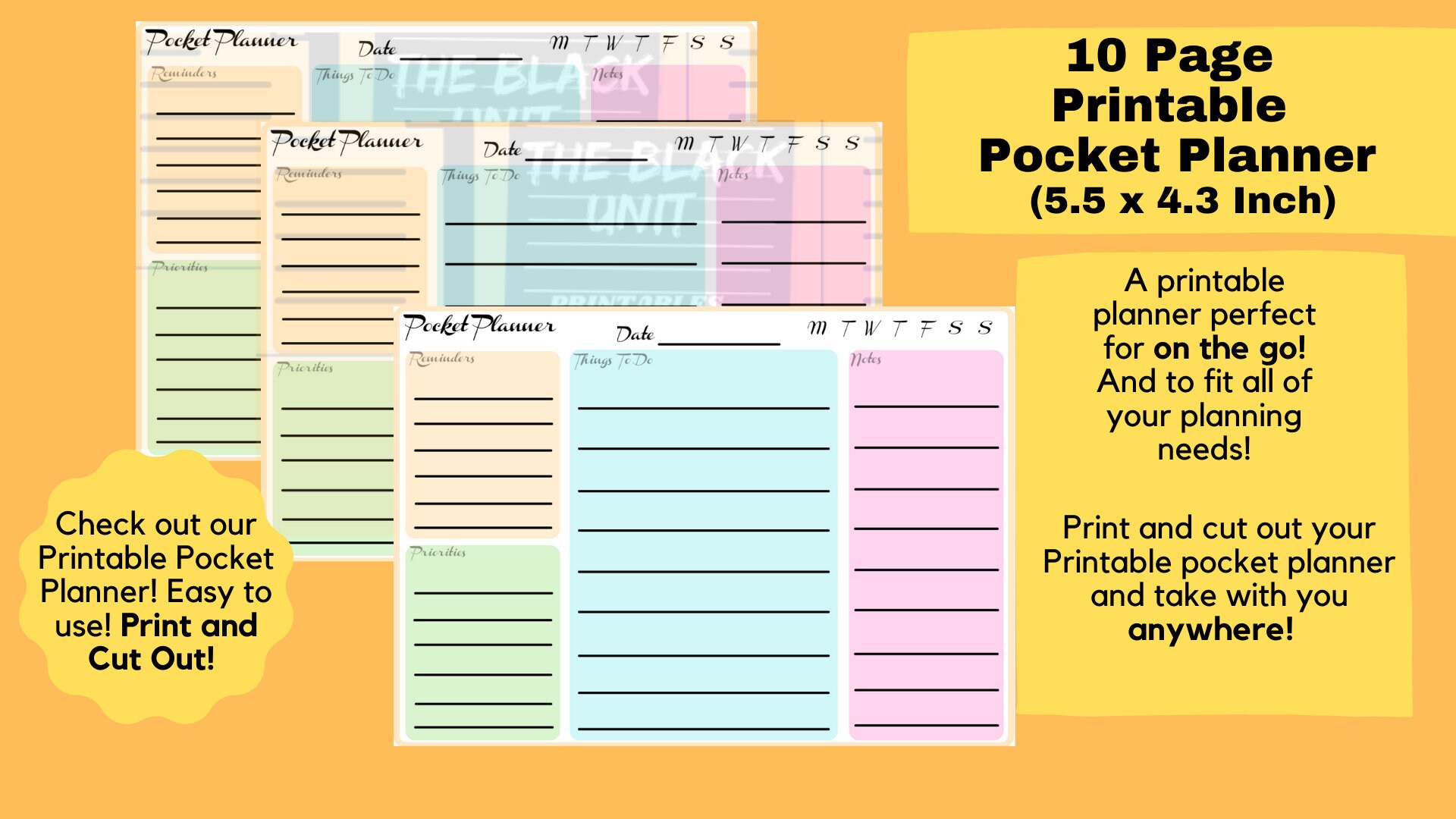 Printable pocket planner digital pdf download 5 5 x 4 3 inch etsy