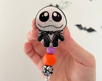 Porta credencial retráctil de Jack Skellington: porta credencial de esqueleto de Halloween