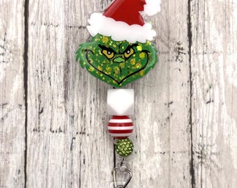 Porta credencial retráctil Grinch Santa: Porta credencial navideño