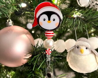 Carrete retráctil para credencial de Papá Noel con pinza de cocodrilo navideña