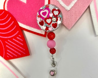 Porta credencial retráctil con forma de corazón de San Valentín: porta credencial con pinza de cocodrilo