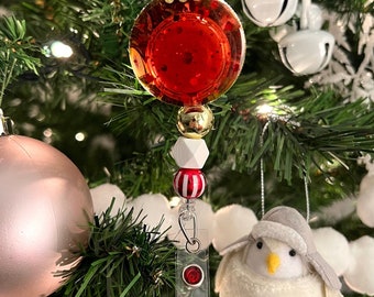 Adorno navideño retráctil para porta credencial: porta credencial con pinza de cocodrilo