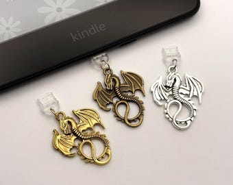 Amuleto USB-C Micro USB para Kindle con diseño de dragón: Tapón antipolvo para lector electrónico de fantasía