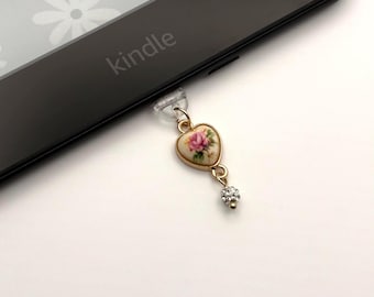 Charm para Kindle con forma de corazón vintage: conector antipolvo USB-C micro USB