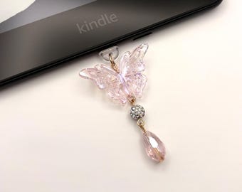 Llavero Kindle con mariposa rosa, accesorio para lector electrónico USB-C y Micro USB.