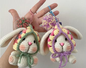 Handgemaakte amigurumi gehaakt konijn sleutelhanger / sleutelhanger / tasbedel knuffel