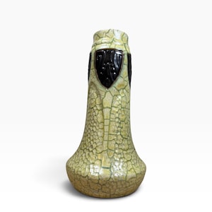 Vintage Ditmar Urbach Alienware Vase Art Deco Czech Pottery Green Crackle Snake Skin Glaze Ceramic Bohemian Avant Garde Art Pottery 1930s