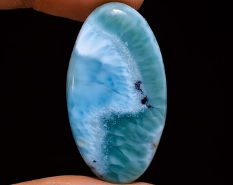 34X21X5 mm SU-1999 Natural Larimar Oval Shape Cabochon Loose Gemstone For Making Jewelry 36 Ct