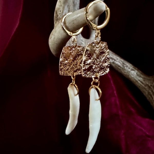 Coyote Fang Hammered Gold Earrings