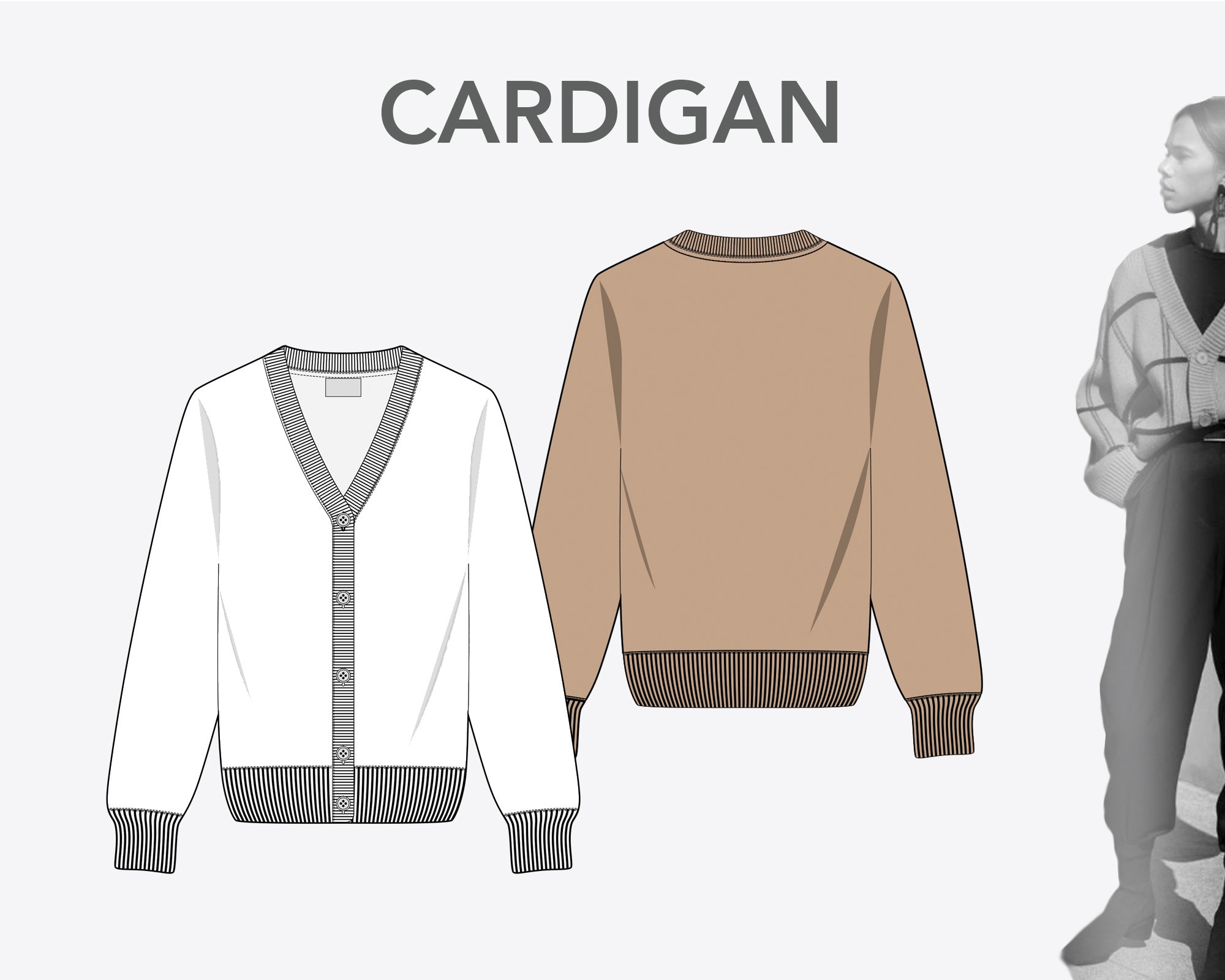 Unisex CARDIGAN Fashion Design Flat Sketches to Download Technical CAD