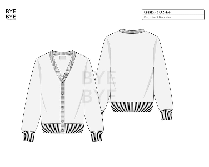 Unisex CARDIGAN Fashion Design Flat Sketches to Download - Etsy