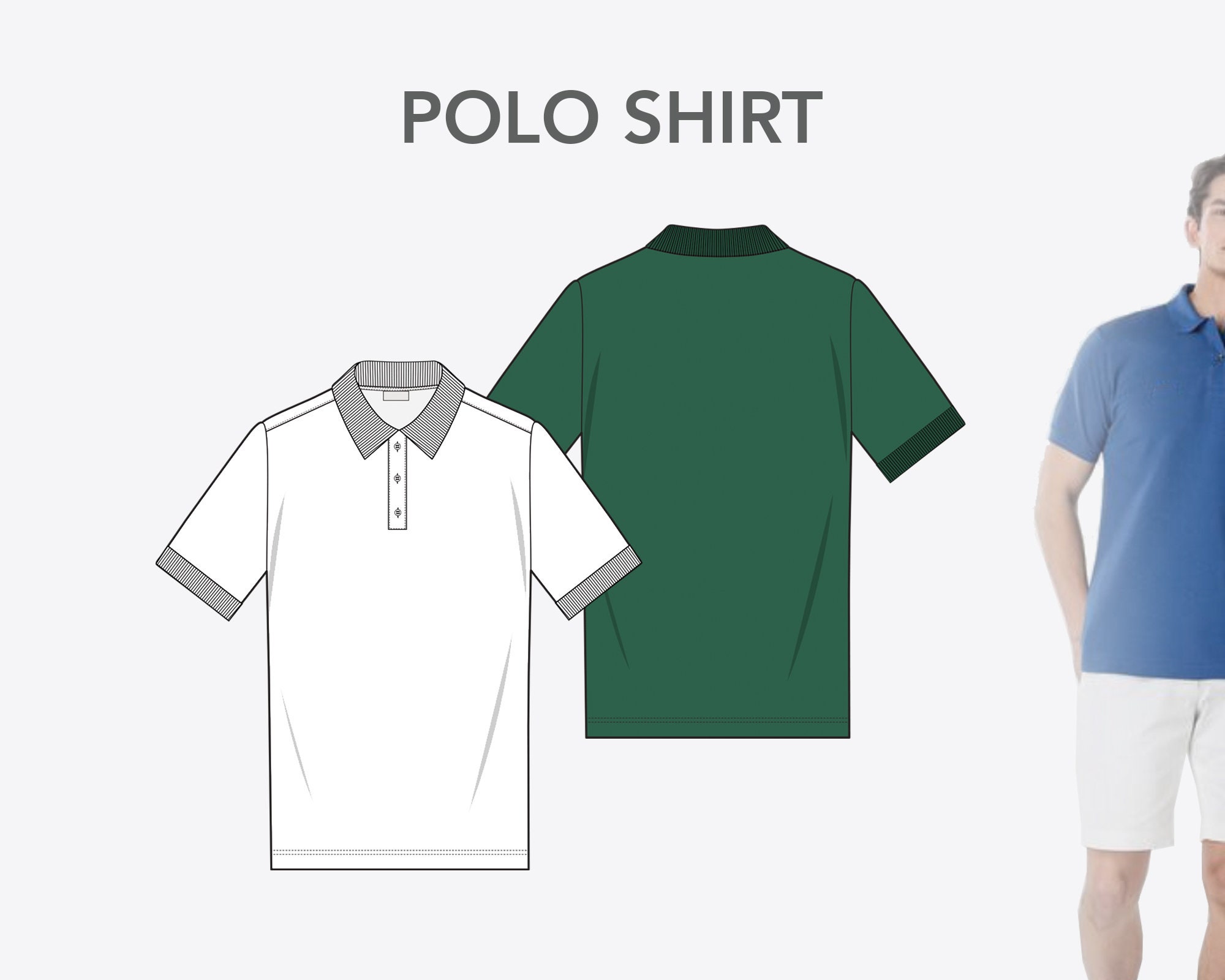 Collection of vector drawings of short sleeve polo shirt front and back  view. Outline Polo t-