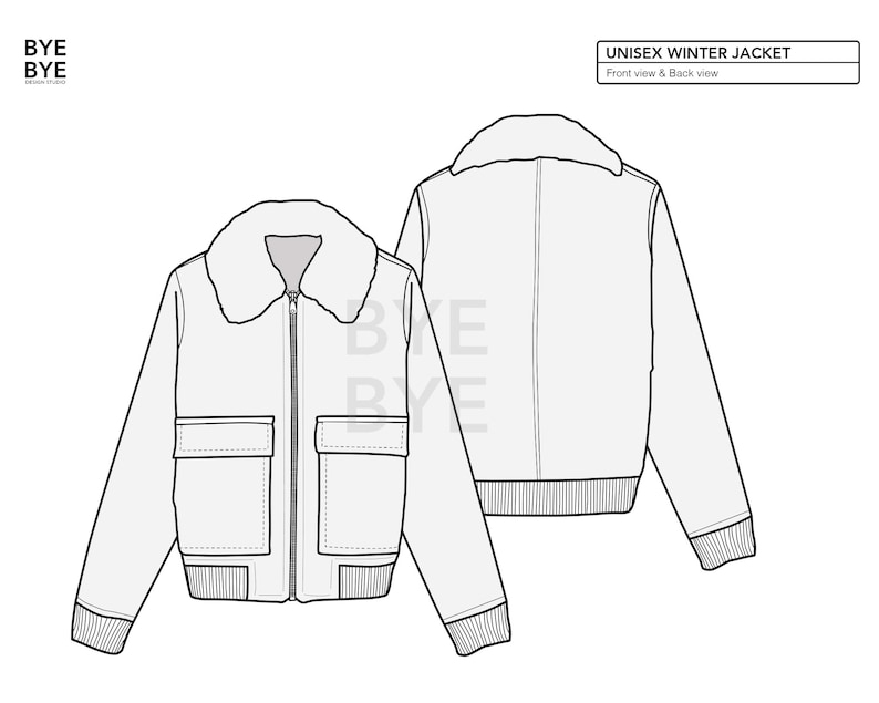 Vector Fashion Flat Sketch for Unisex WINTER JACKET - Etsy