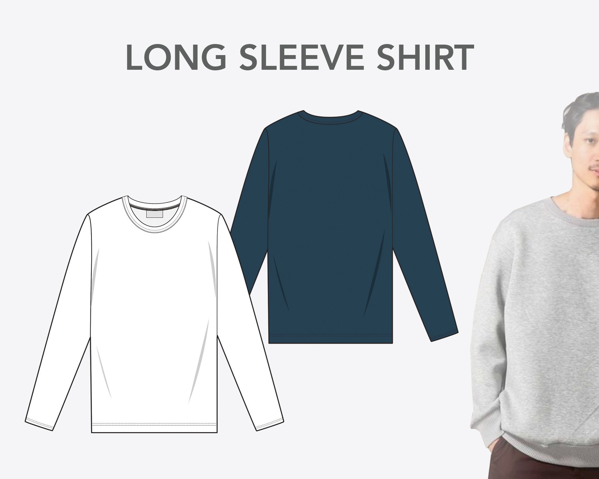 Unisex Long SLEEVE SHIRT - Fashion Design Flat Sketches to