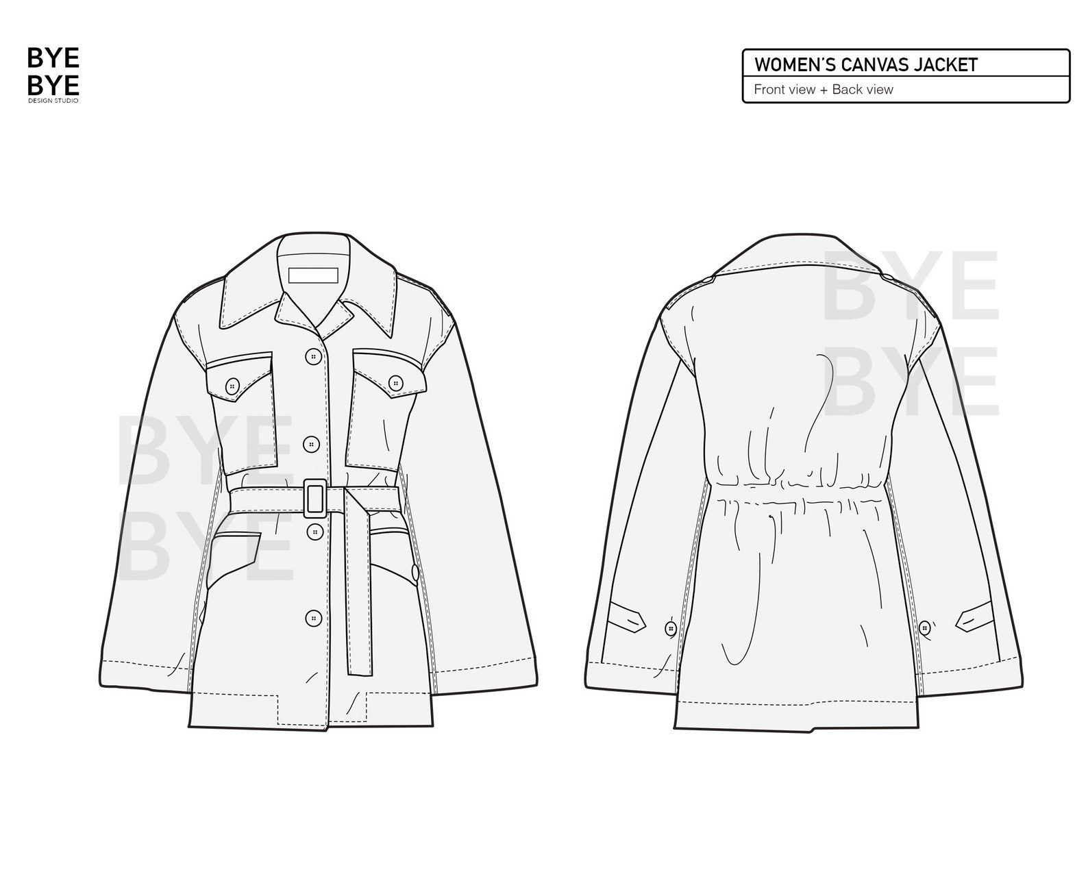 Women's CANVAS JACKET Fashion Design Flat Sketches to Etsy