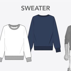 UNISEX SWEATER  - Fashion Design Flat sketches to download - technical CAD drawing made in Illustrator