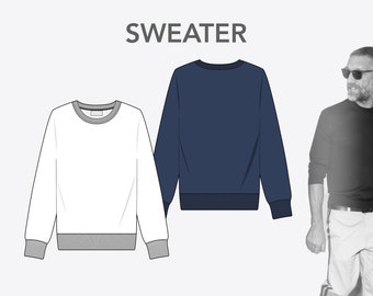UNISEX SWEATER - Fashion Design Flache Skizzen zum Download - technische CAD Zeichnung erstellt in Illustrator