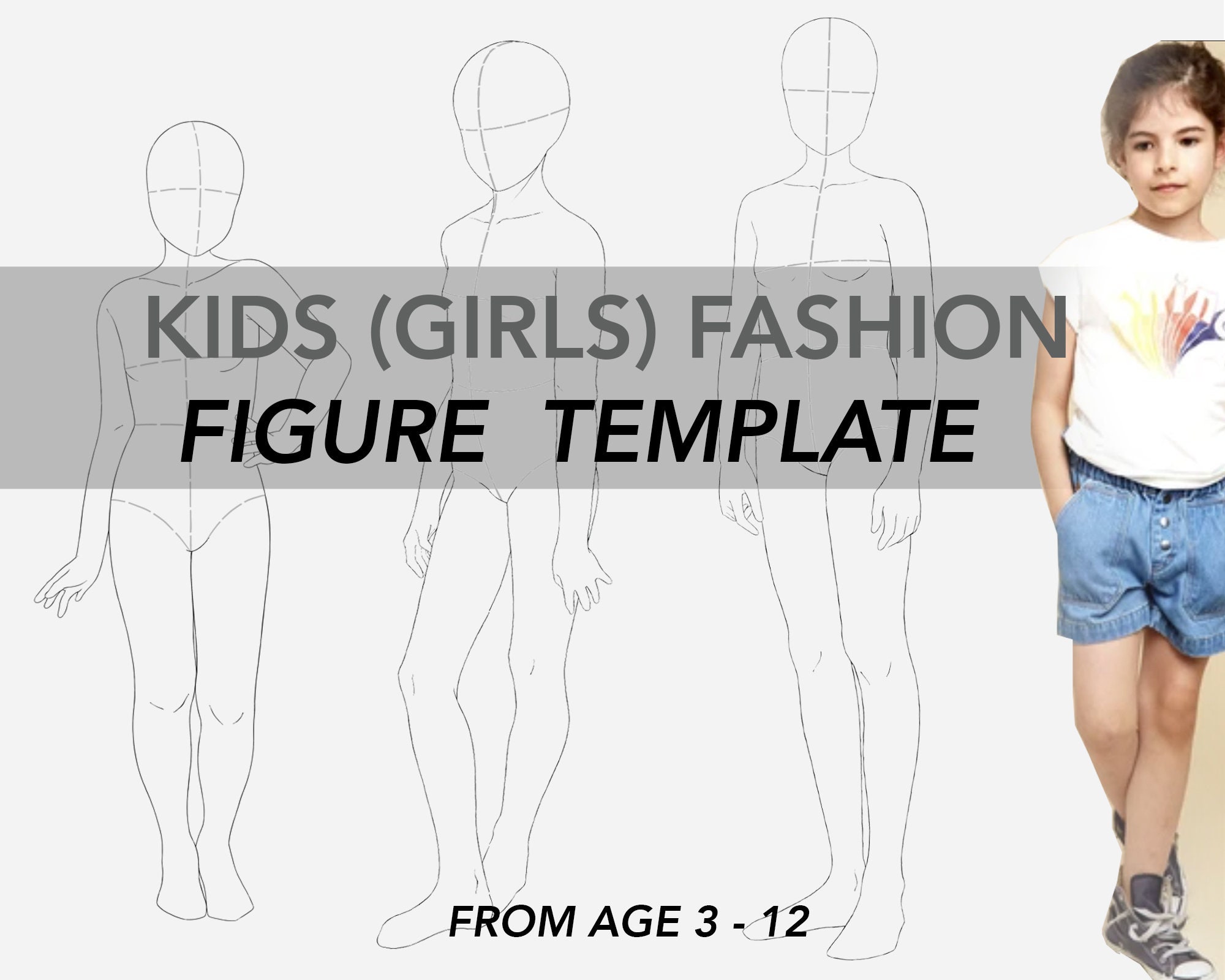 Kids girls Fashion Figure Template Fashion Croquis Kids 