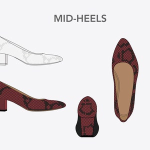 Mid HEEL SHOES  - Fashion Design Flat sketches to download - technical CAD drawing made in Illustrator