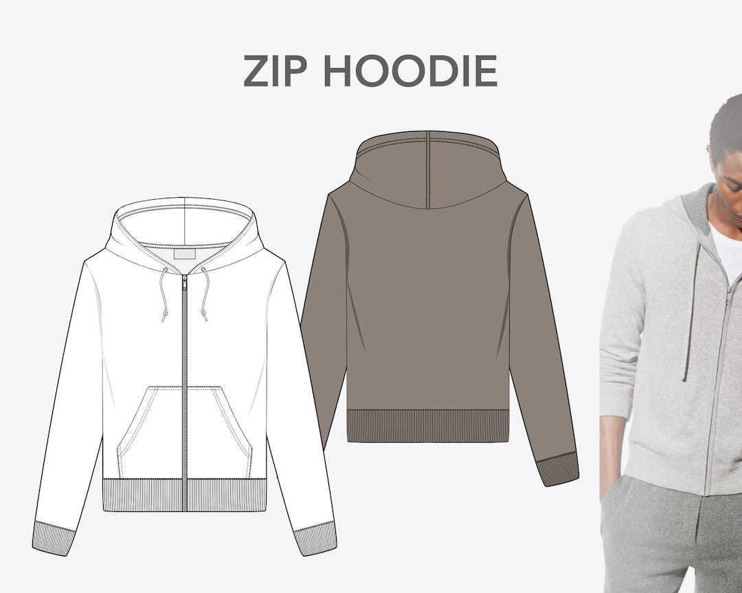 Unisex ZIP HOODIE - Fashion Design Flat Sketches to Download