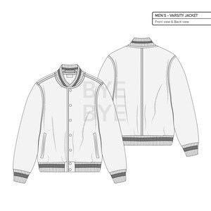 VARSITY JACKET Fashion Design Flat Sketches to Download Technical CAD ...