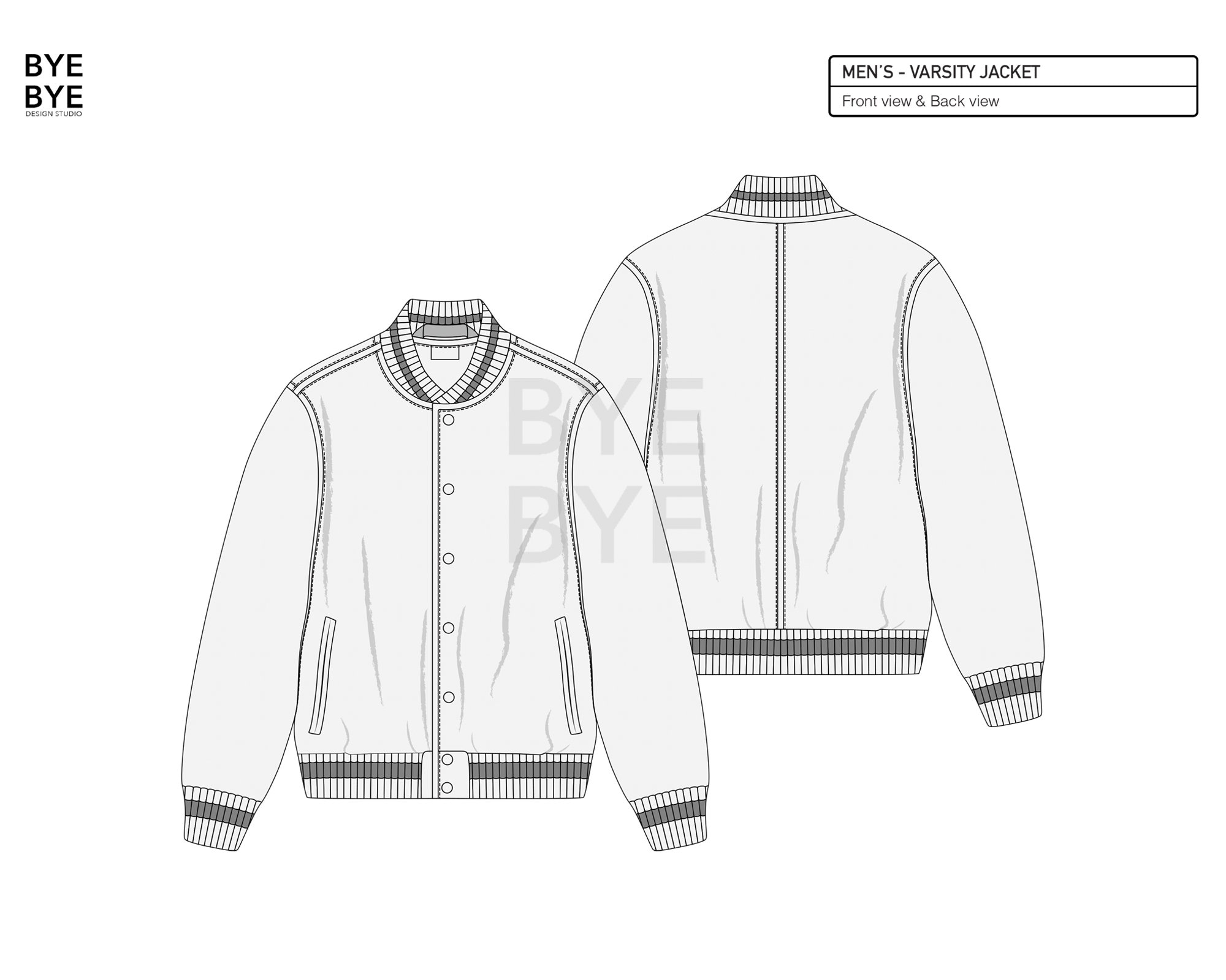 Varsity Jacket Technical Drawings Fashion CAD Designs For Adobe ...
