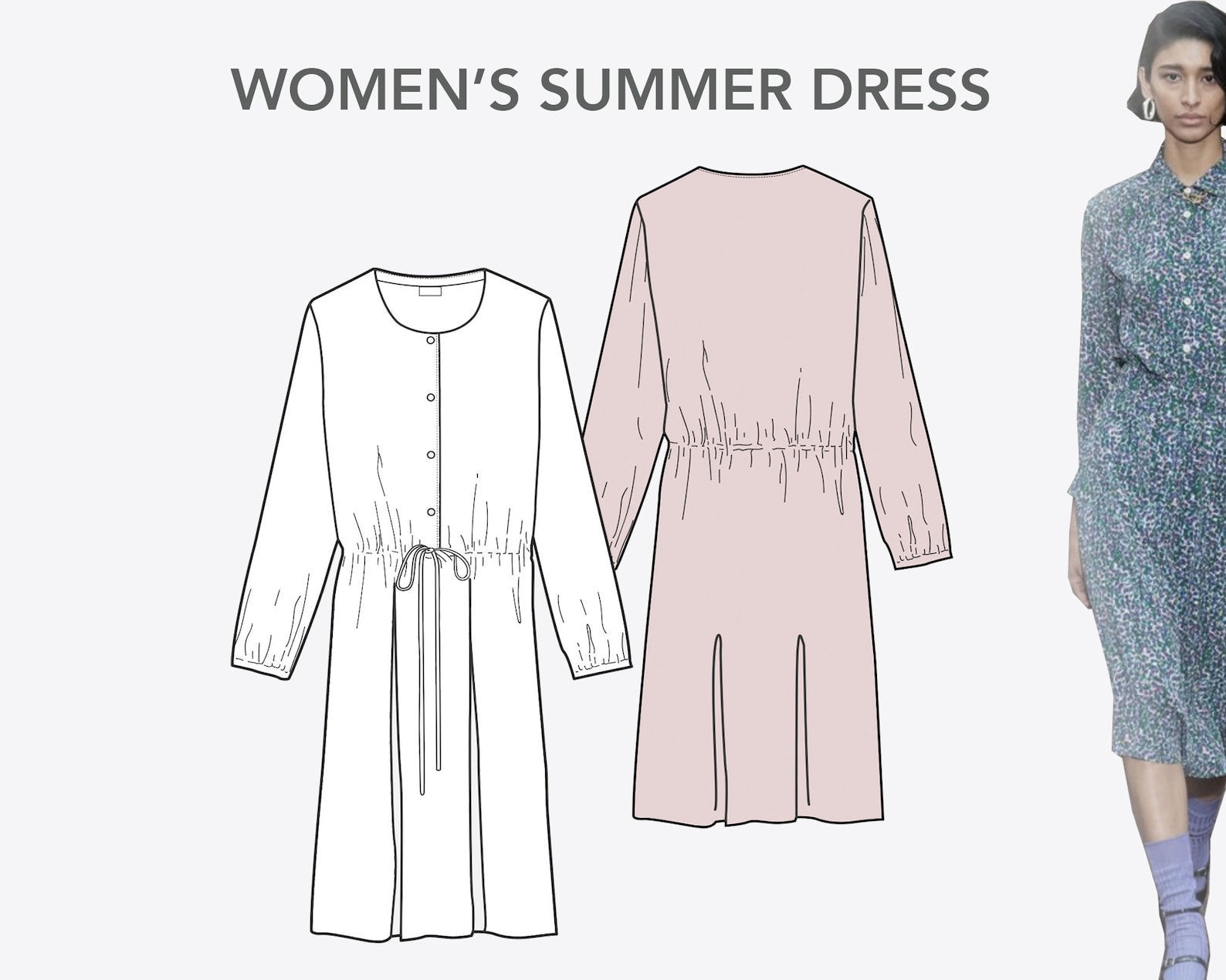 Women's SUMMER DRESS - Fashion Design Flat Sketches to Download ...