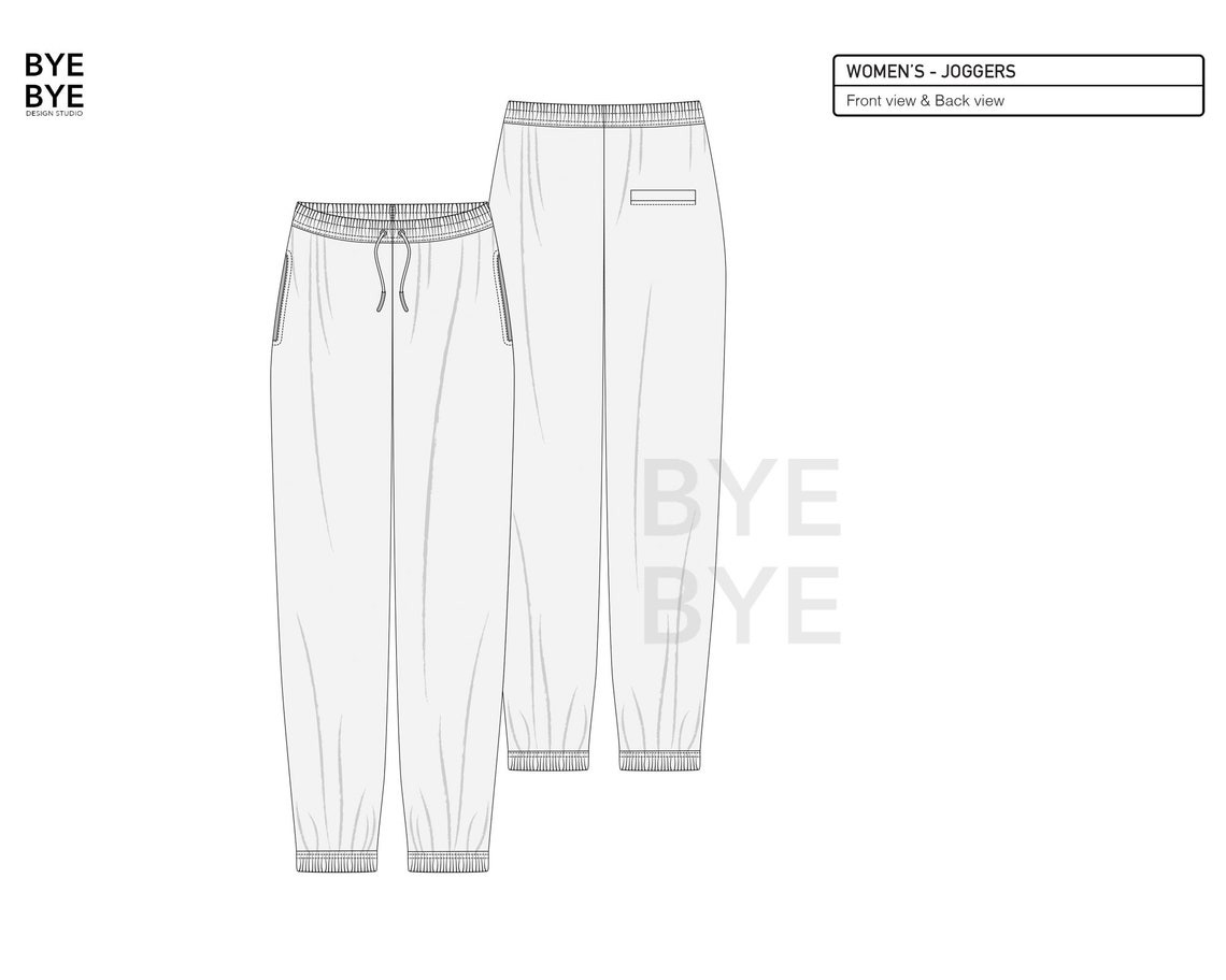 WOMEN'S JOGGERS Fashion Design Flat Sketches to Download Technical CAD