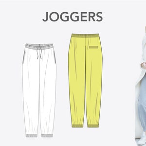 WOMEN&#39;S JOGGERS  - Fashion Design Flat sketches to download - technical CAD drawing made in Illustrator
