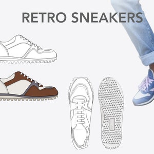 VINTAGE SNEAKERS - Diseño de moda Bocetos planos para descargar - dibujo técnico CAD realizado en Illustrator