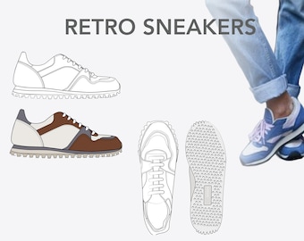 VINTAGE SNEAKERS  - Fashion Design Flat sketches to download - technical CAD drawing made in Illustrator