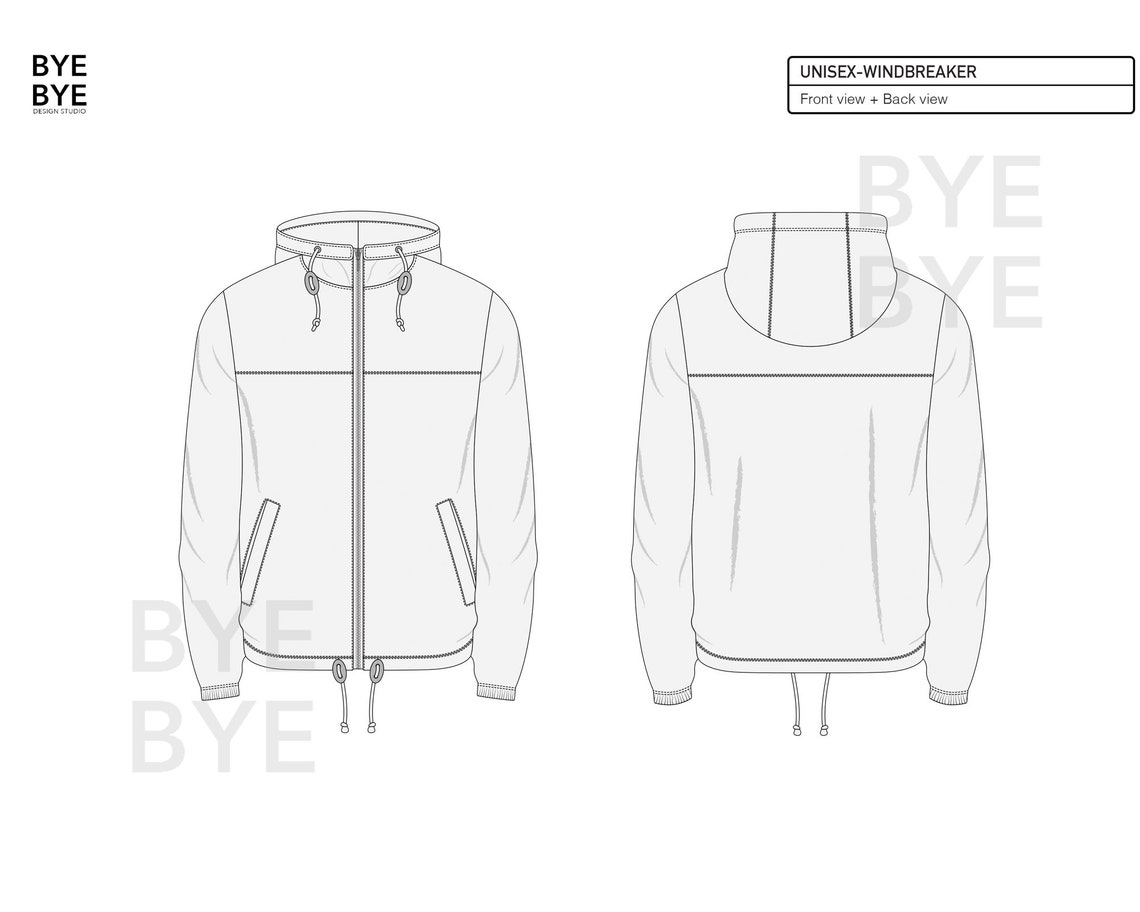 WINDBREAKER JACKET Fashion Design Flat Sketches to Download