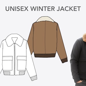 Vector Fashion flat sketch for Unisex WINTER JACKET - technical CAD drawing made in Illustrator