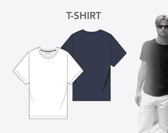 UNISEX T-SHIRT  - Fashion Design Flat sketches to download - technical CAD drawing made in Illustrator