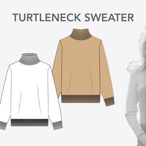 Croquis plat tendance pour pull à col roulé - Dessin technique CAO (téléchargement numérique)