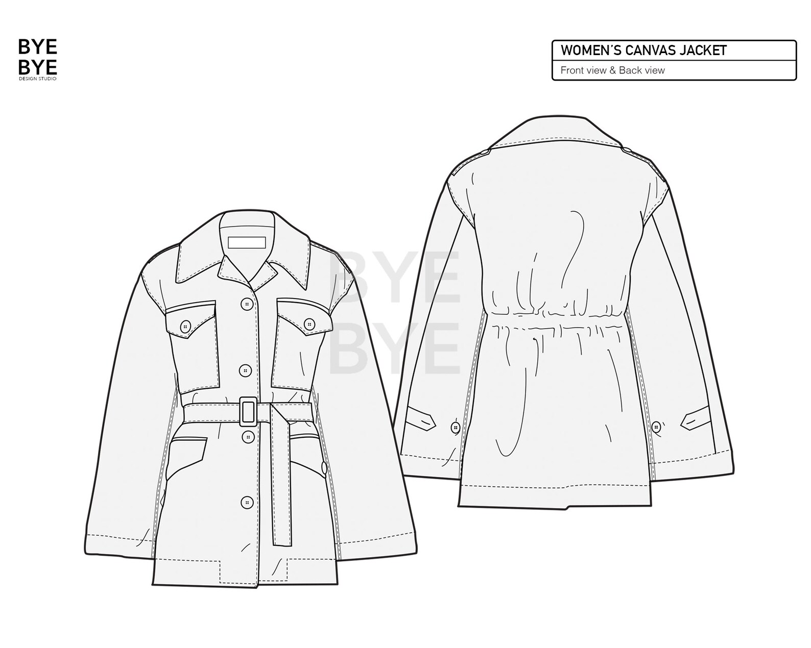 Women's CANVAS JACKET Fashion Design Flat Sketches to Etsy