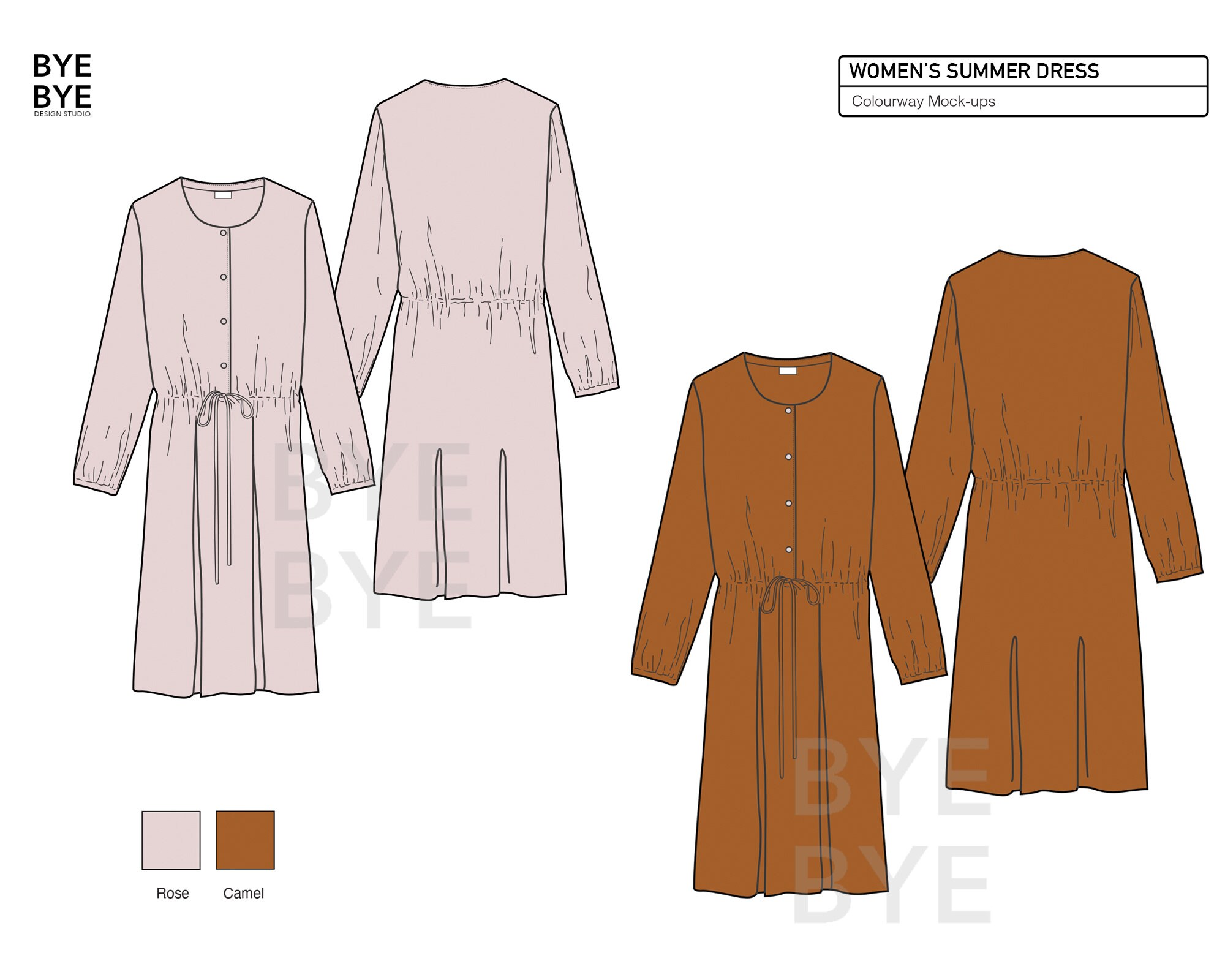 Women's SUMMER DRESS - Fashion Design Flat Sketches to Download ...