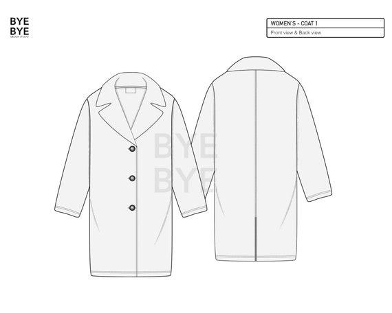 WOMEN S COAT Fashion Design Flat Sketches to Download Technical CAD Drawing Made in Illustrator Etsy Ireland