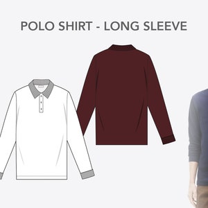 Unisex POLO SHIRT - long sleeves  - Fashion Design Flat sketches to download - technical CAD drawing made in Illustrator