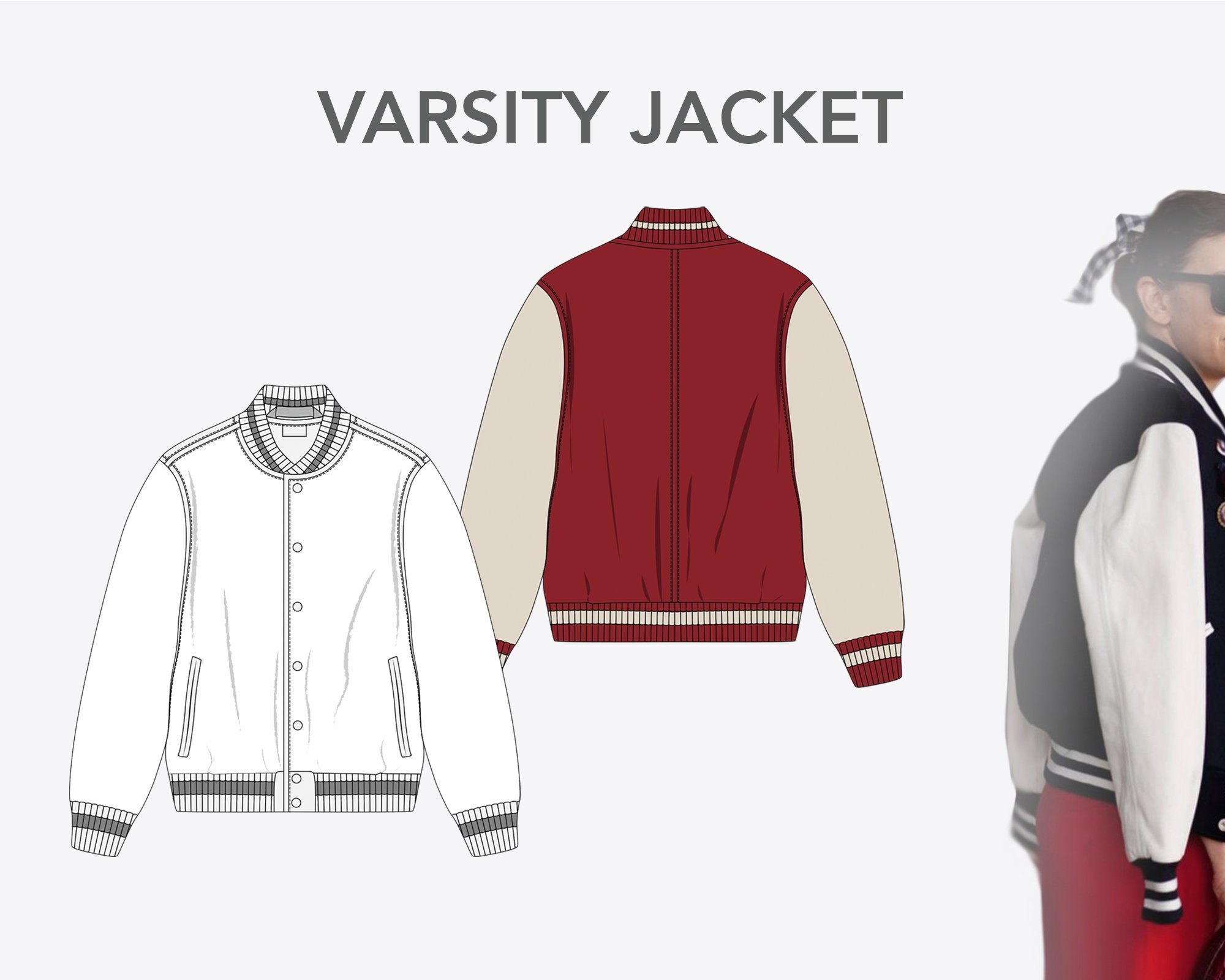 Download Varsity Jacket Fashion Design Flat Sketches To Download Etsy