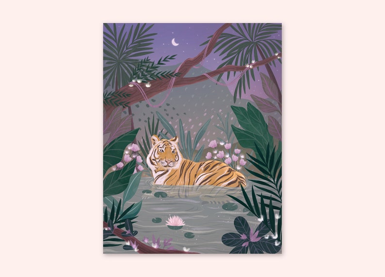 Tiger Print Jungle Print 8.5x11 Art Print Illustrated Print image 1