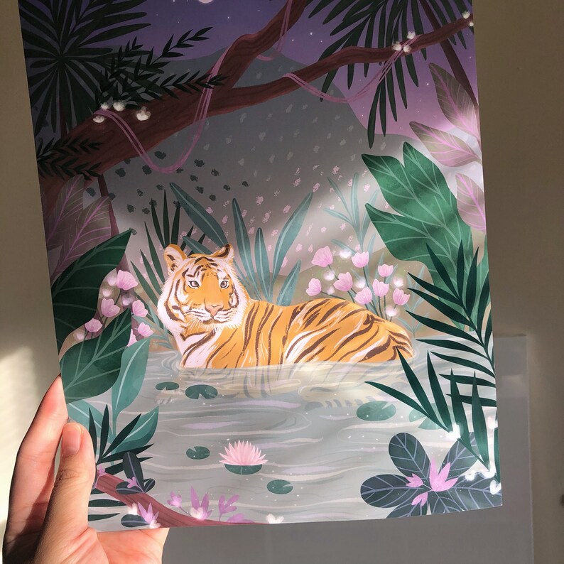 Tiger Print Jungle Print 8.5x11 Art Print Illustrated Print image 2
