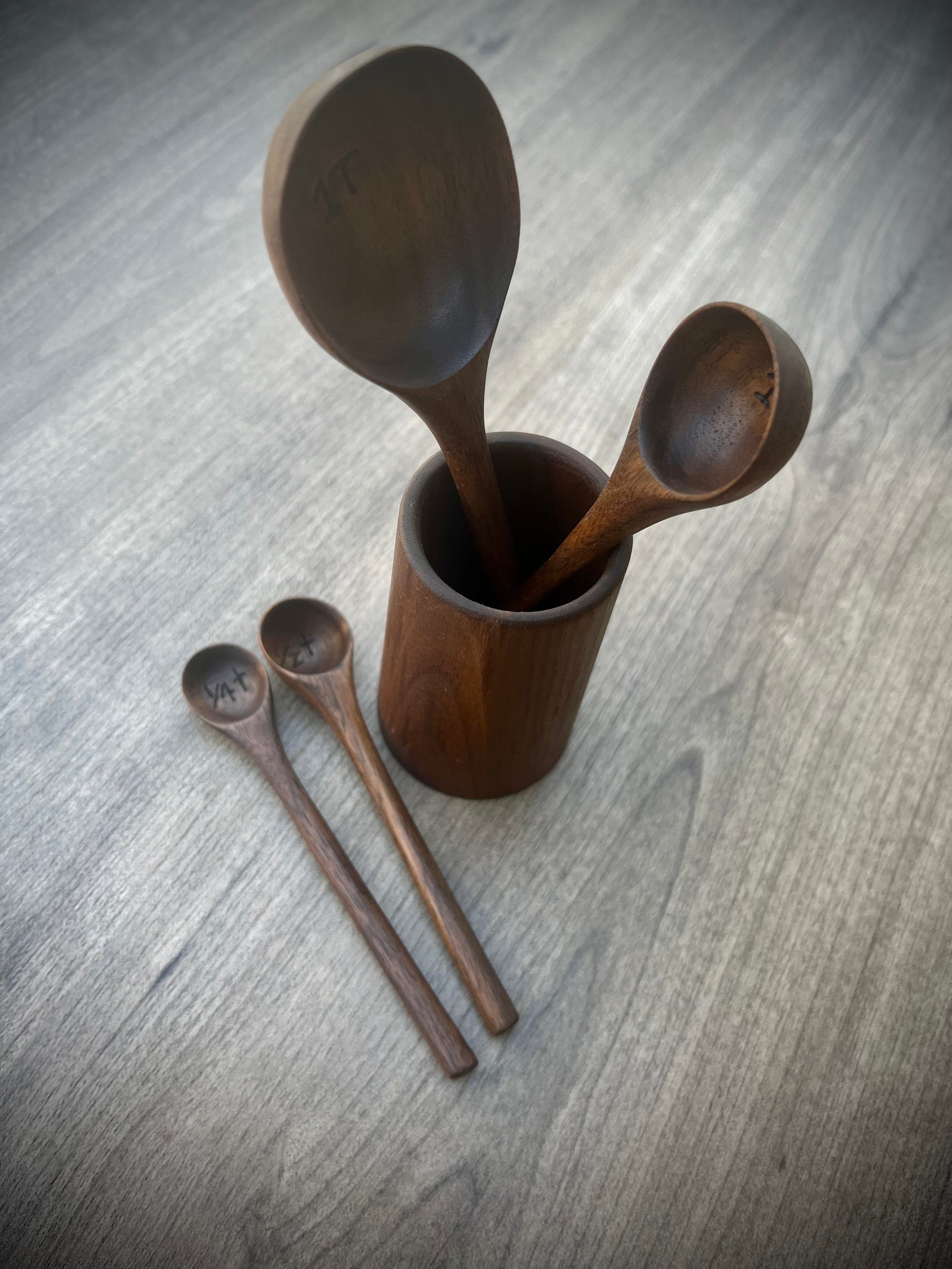 Wood and Steel Measuring Spoons Set - Matte Silver Finish with wooden –  Gibb & Daan