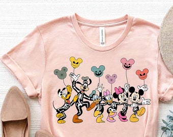 Camisa de esqueleto de Halloween de personajes de Disney, camisa a juego de Halloween de Disney, camiseta de Disney Mickey Minnie & Friends, orejas de Mickey, orejas de minnie