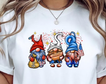 Patriotic Gnome Shirt, 4th of July Tee, Cute USA Gnomes Fireworks Shirt, Red White Blue Independence Day T Shirt, Funny Holiday Tee